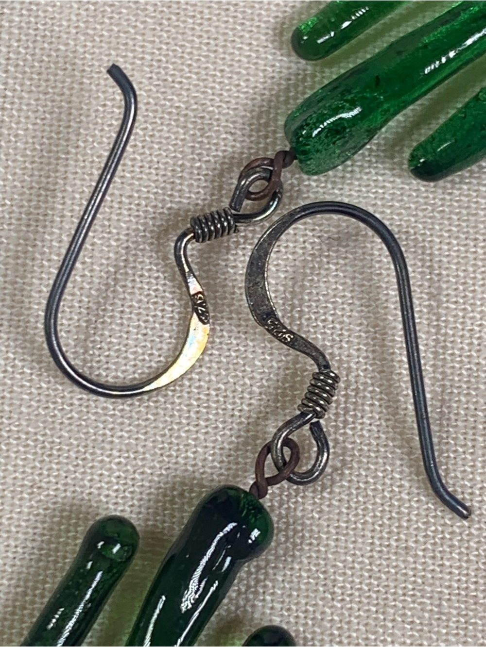 🍄 Loo Loo Glass Hand Blown Glass Cactus Dangle Drop Earrings 925 Silver - Picture 4 of 4